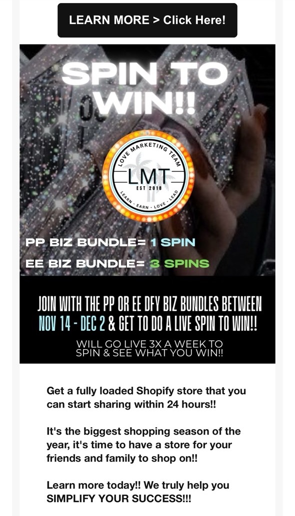 Example of a spin-to-win email