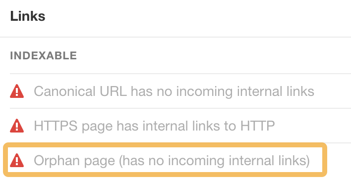 Orphan page error in Site Audit