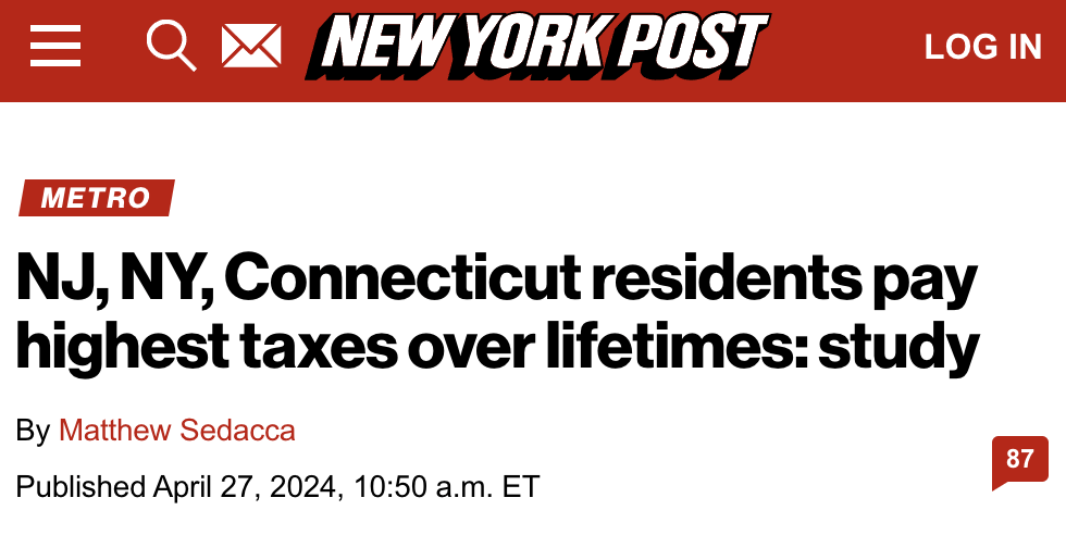 The New York Post covering a study about state tax