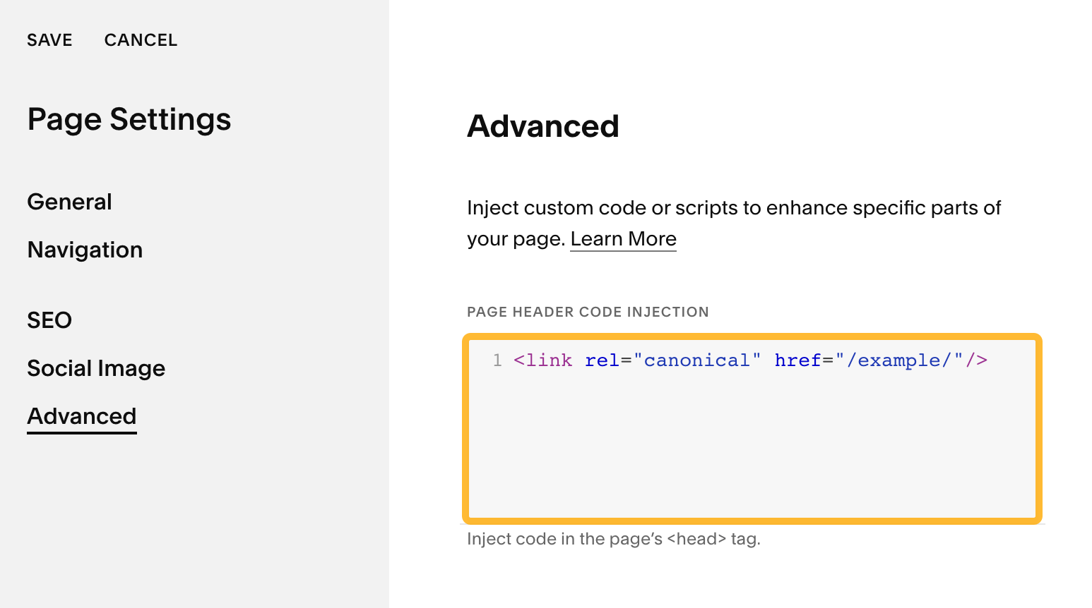 Adding canonical tags to Squarespace