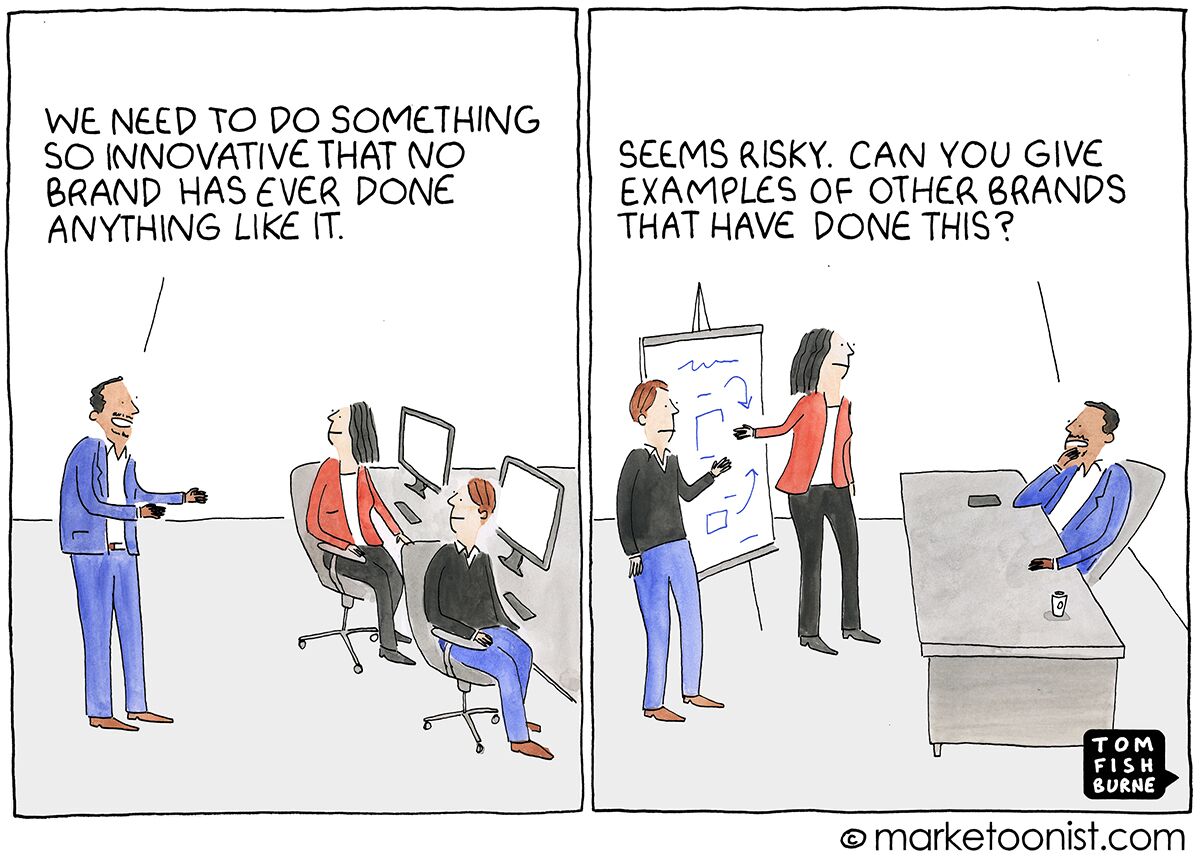 Cartoon showing why companies are afraid of risk