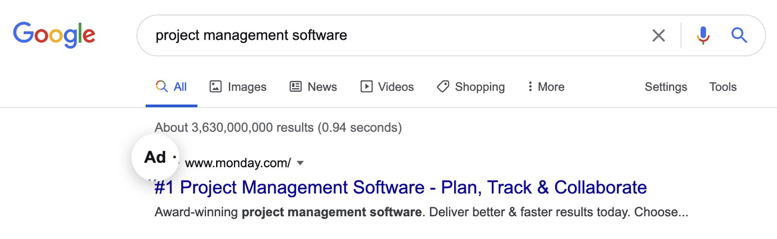 Ad on a Google SERP