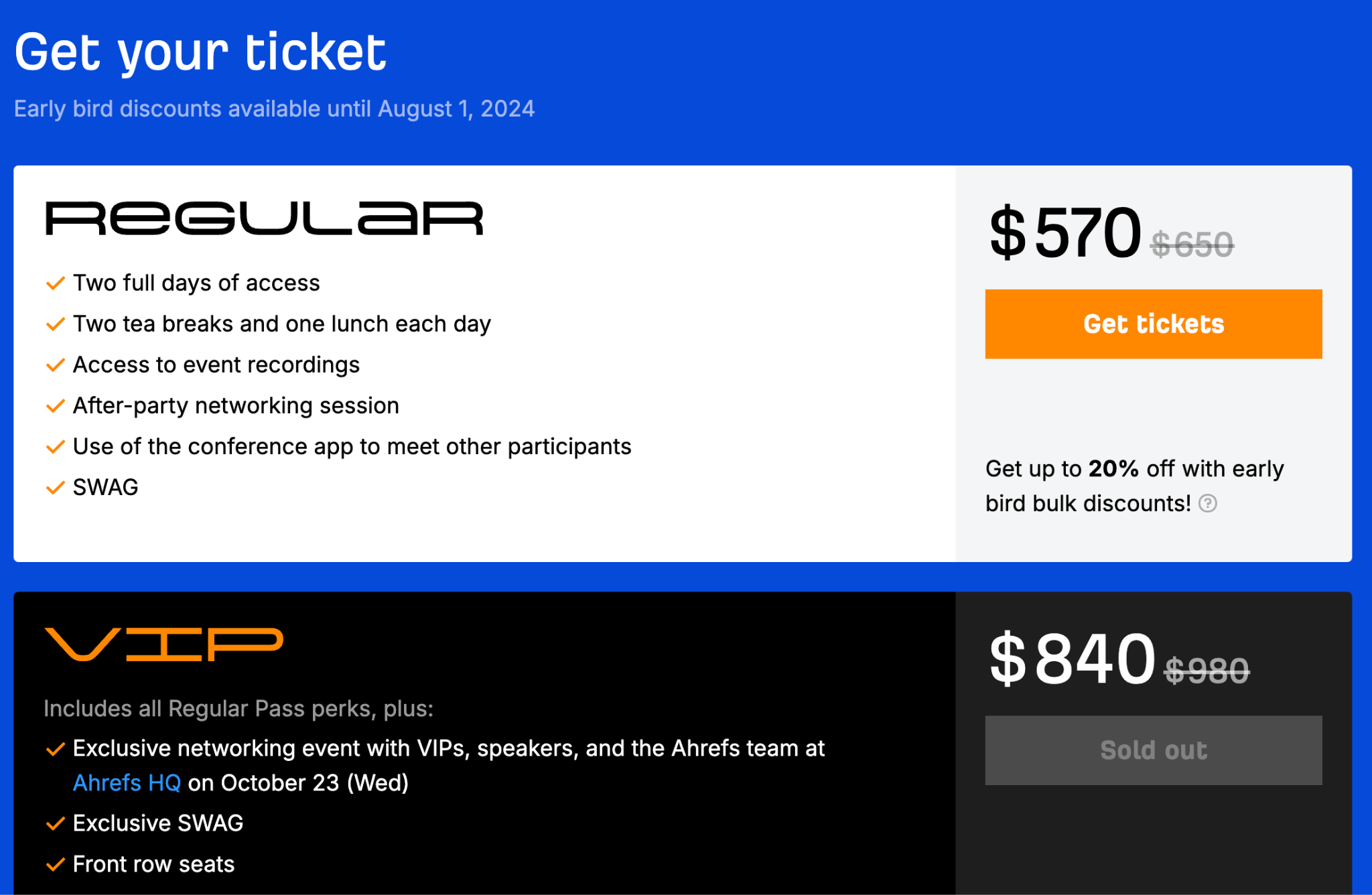 Ahrefs Evolve ticket prices