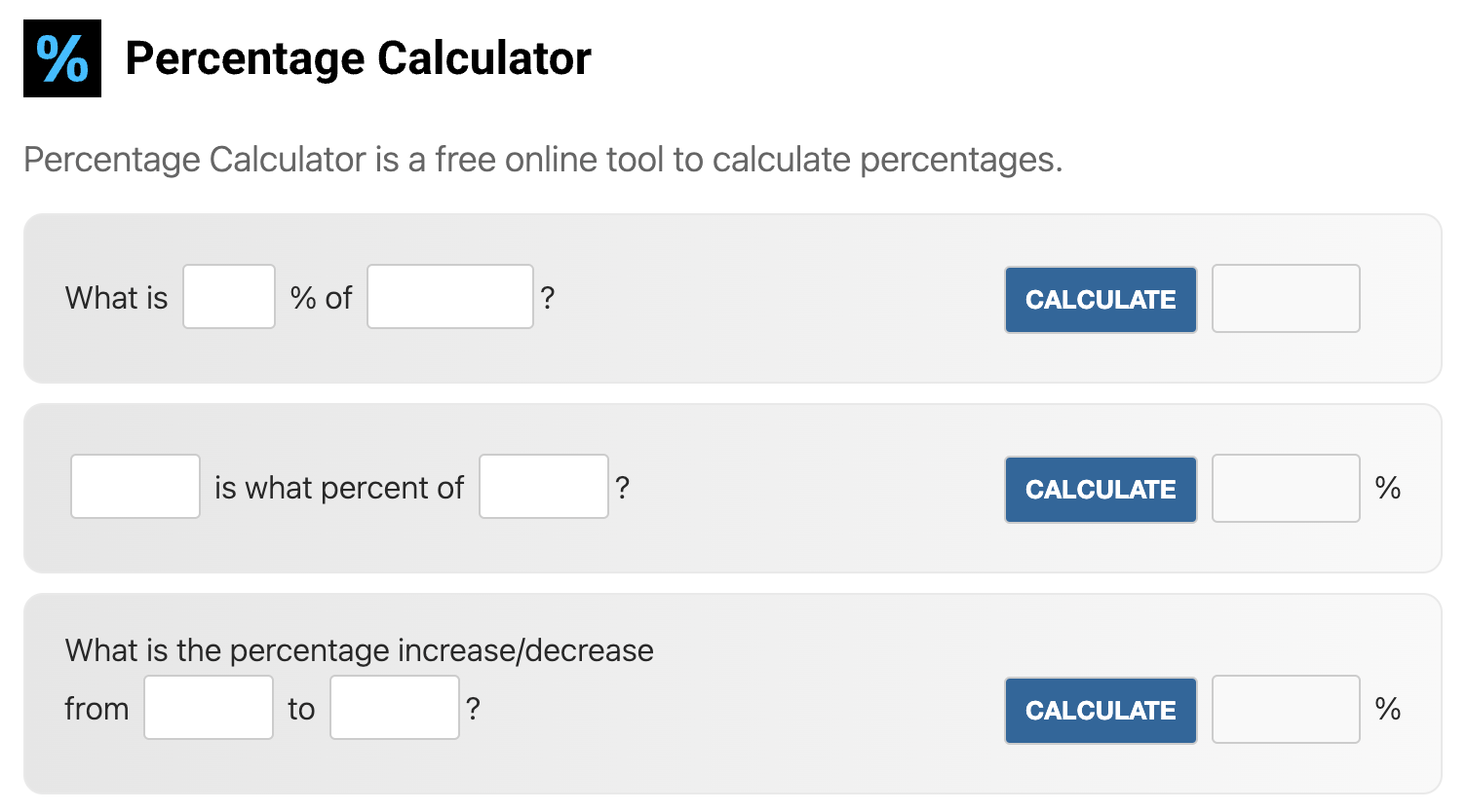 Captura de pantalla de la calculadora de porcentajes