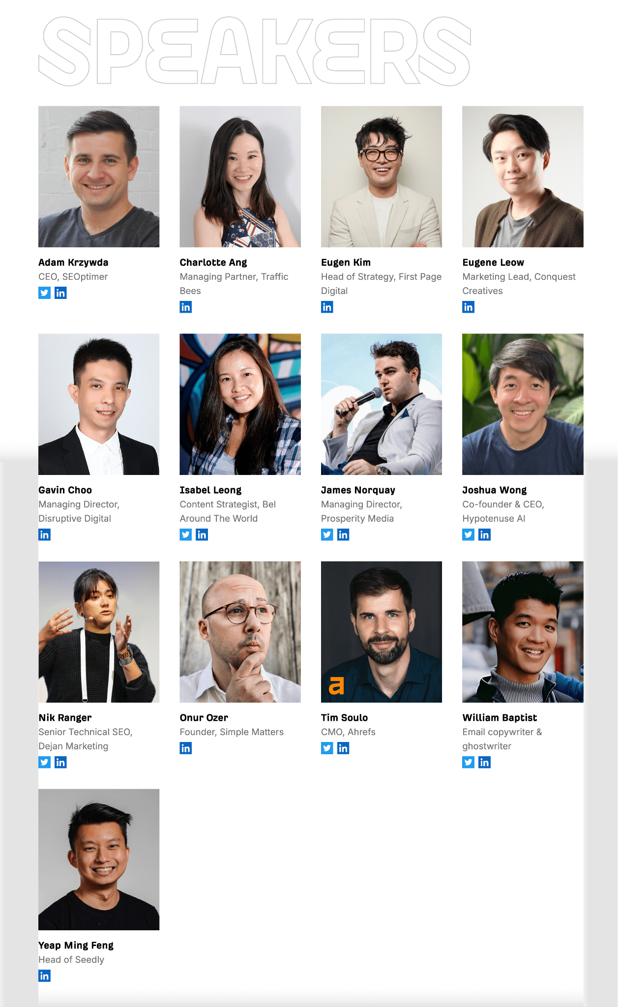 The speaker lineup for SG SEO Summit 2023