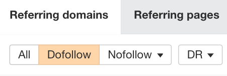 Applying the Dofollow filter in Ahrefs Competitive Analysis report