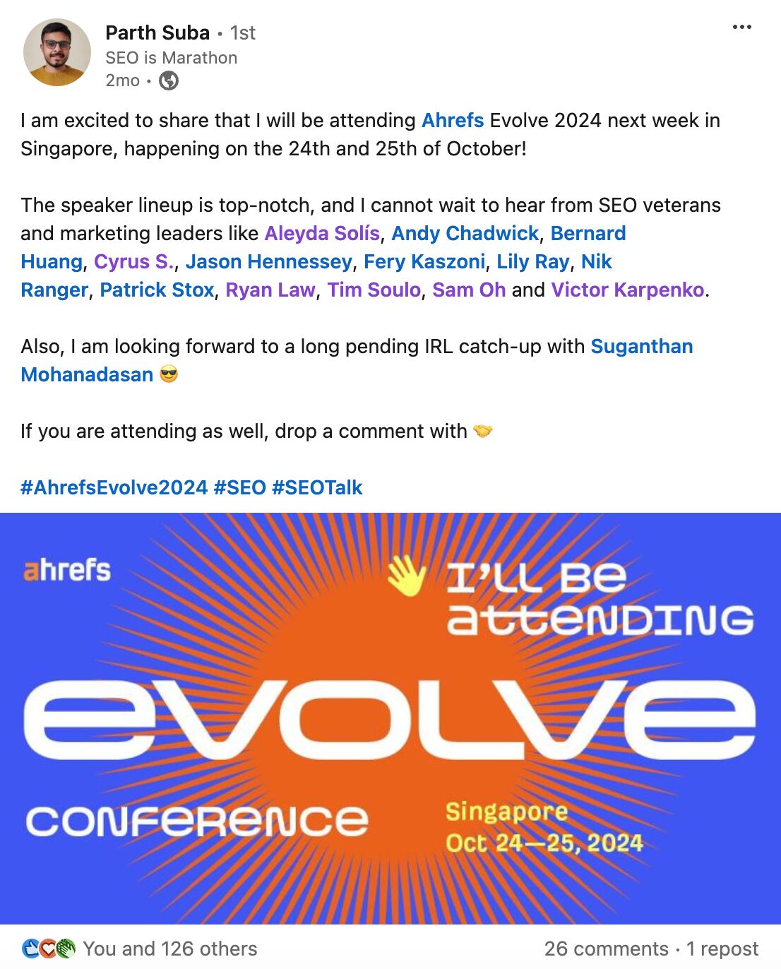 One attendee sharing that he's attending Evolve