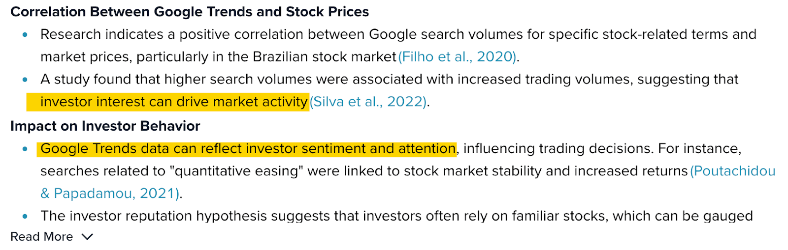 Research papers on SEO data and stock market relation. 