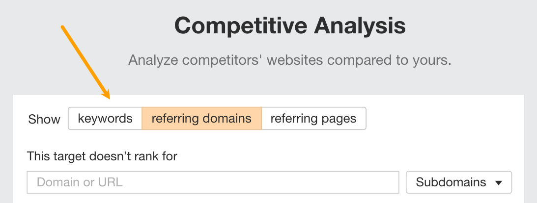 Setting Ahrefs' Competitive Analysis report into "referring domains" mode.