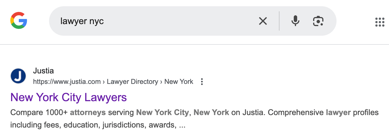 Sites like Justia often show up in Google too