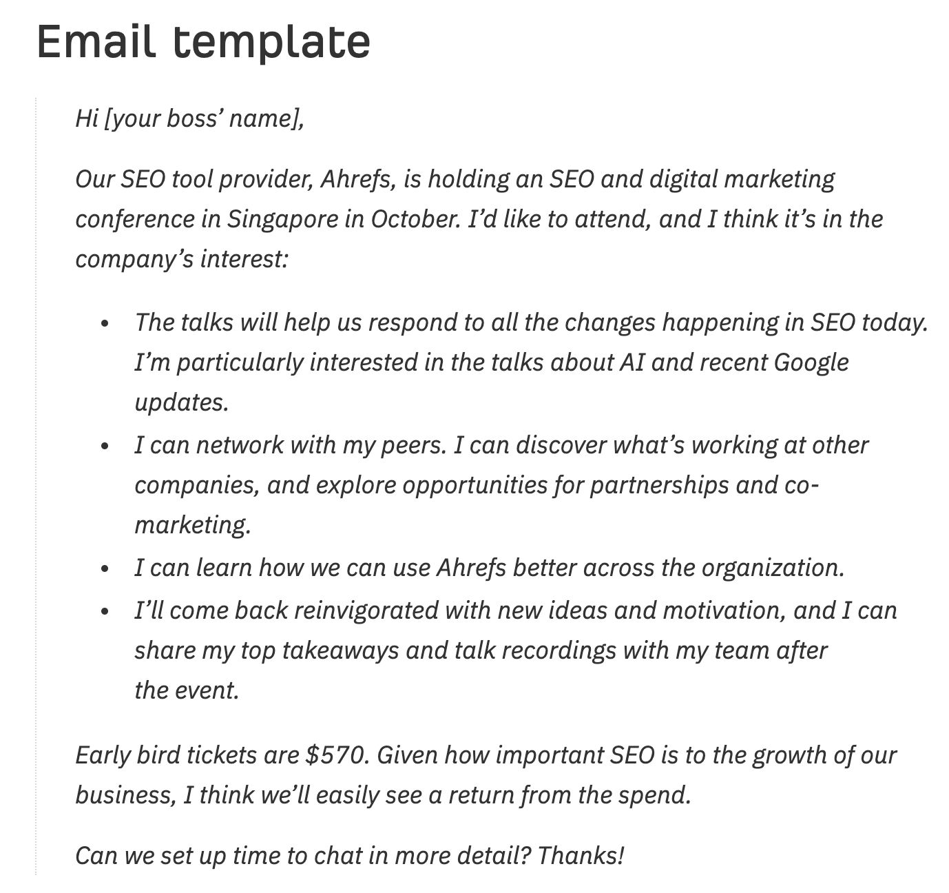 The email template we provided 