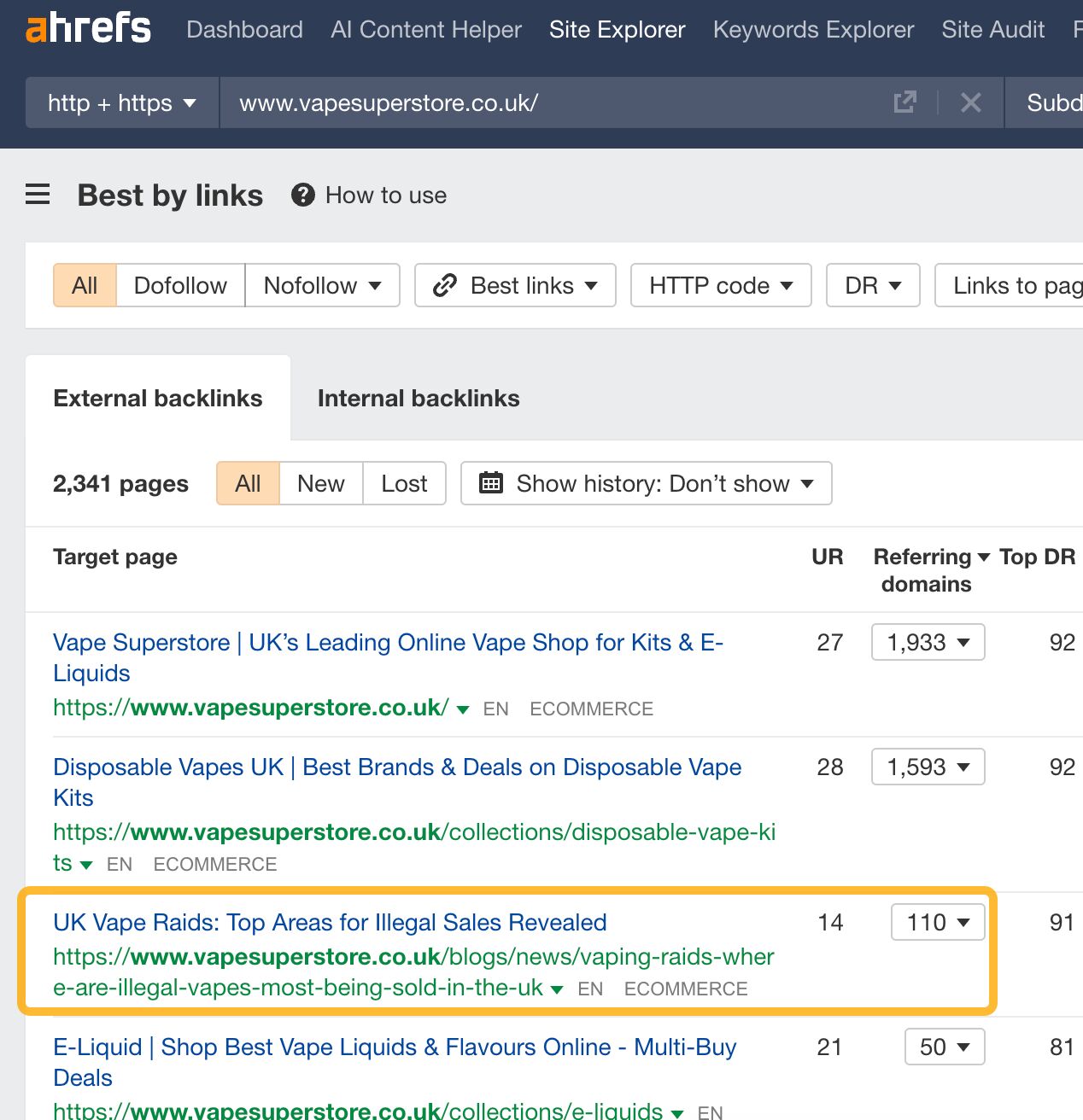 Use the Best by Links report to find linkable asset ideas