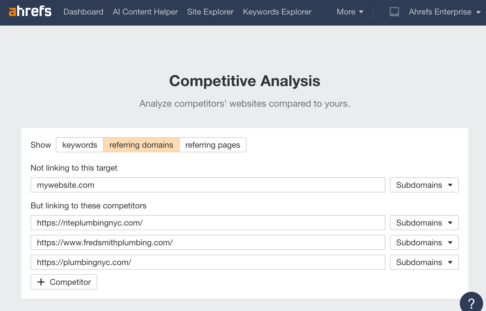 Using Ahrefs' link intersect tool to find links competitors have