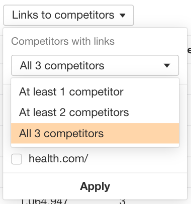 Using filters to only show links that all of your competitors have earned but that you haven't.