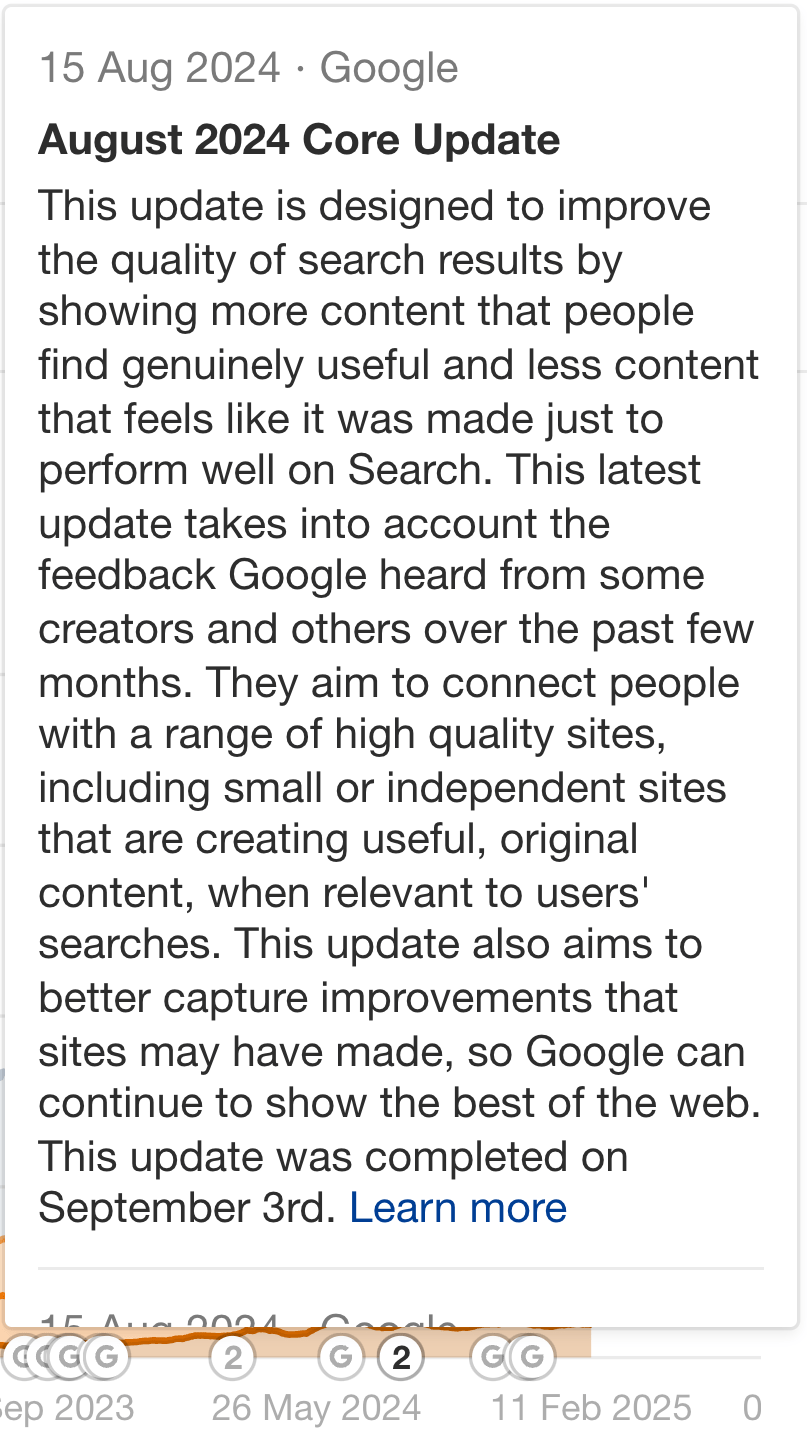 Ahrefs' explanations of what each algorithm update targeted.