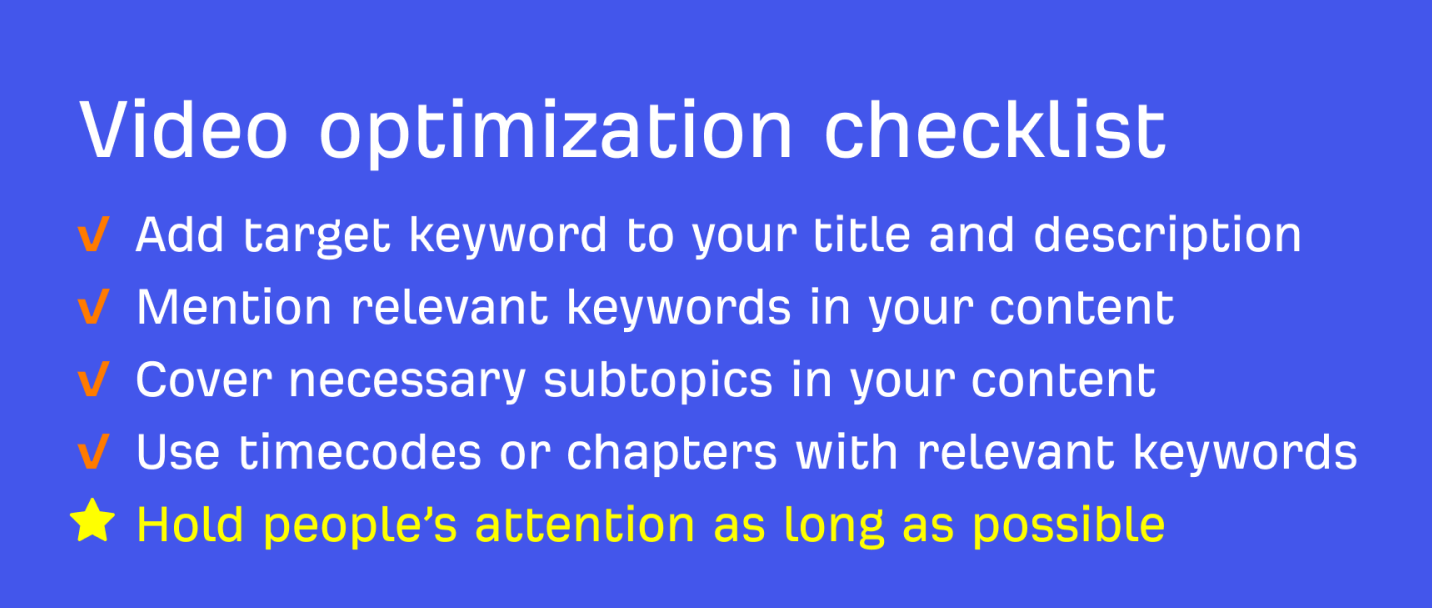 Sam Oh's video optimization checklist