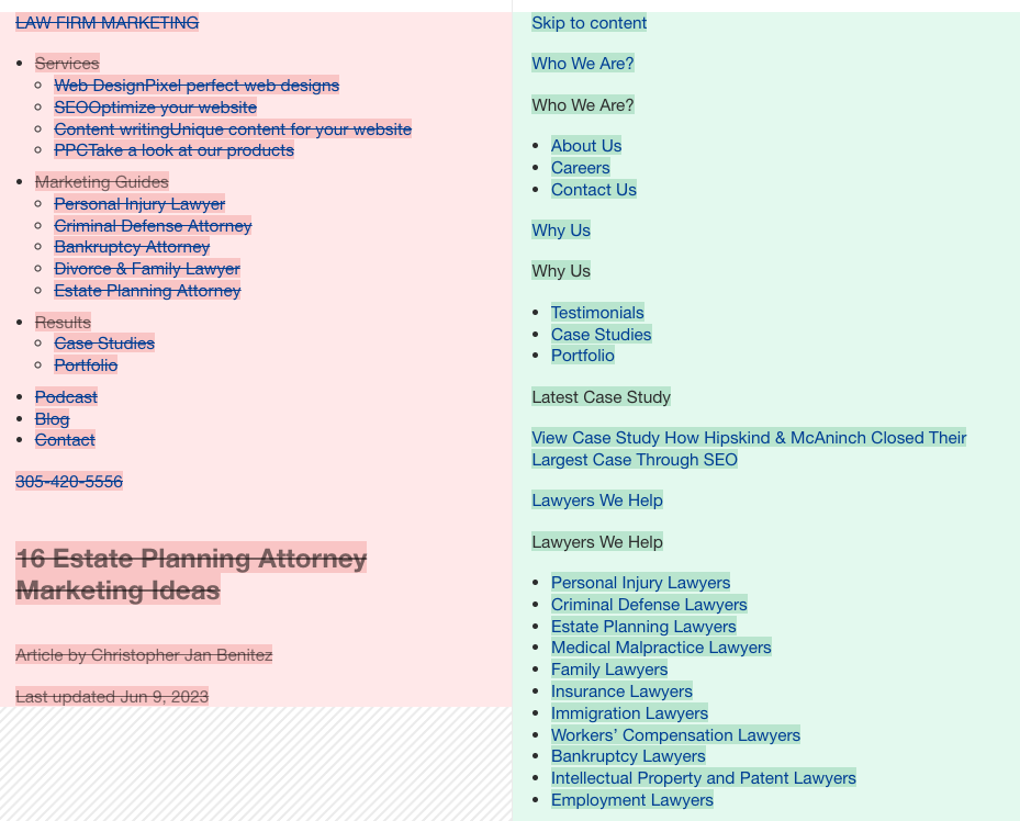 Side-by-side comparison of web content changes with Ahrefs' Page Inspect.