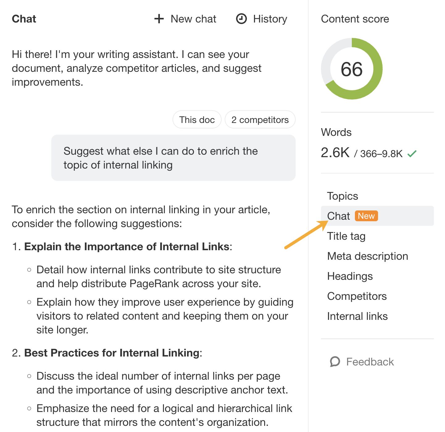 A screenshot of the chat feature in Ahrefs AI Content Helper