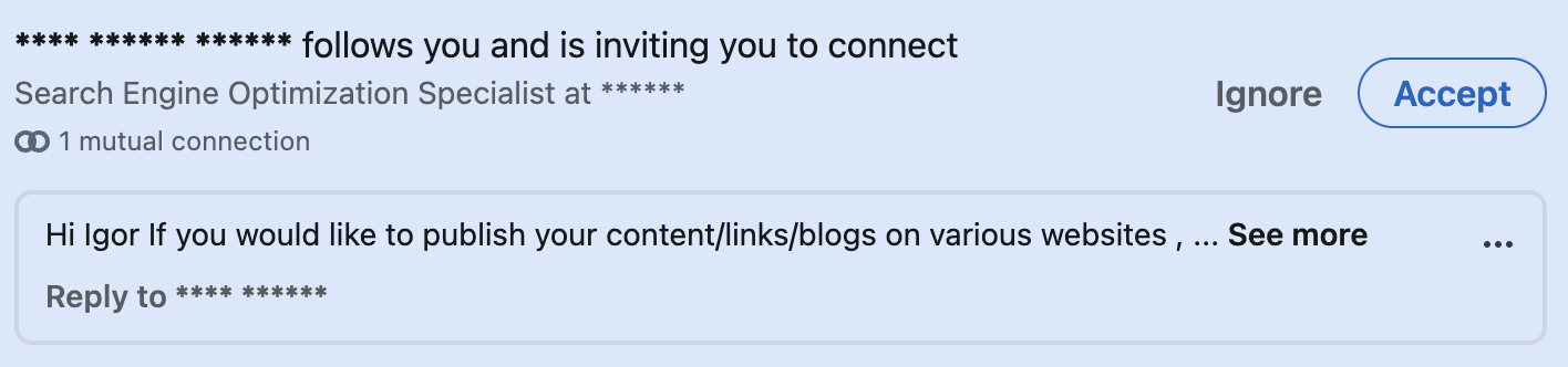 A connection request on LinkedIn