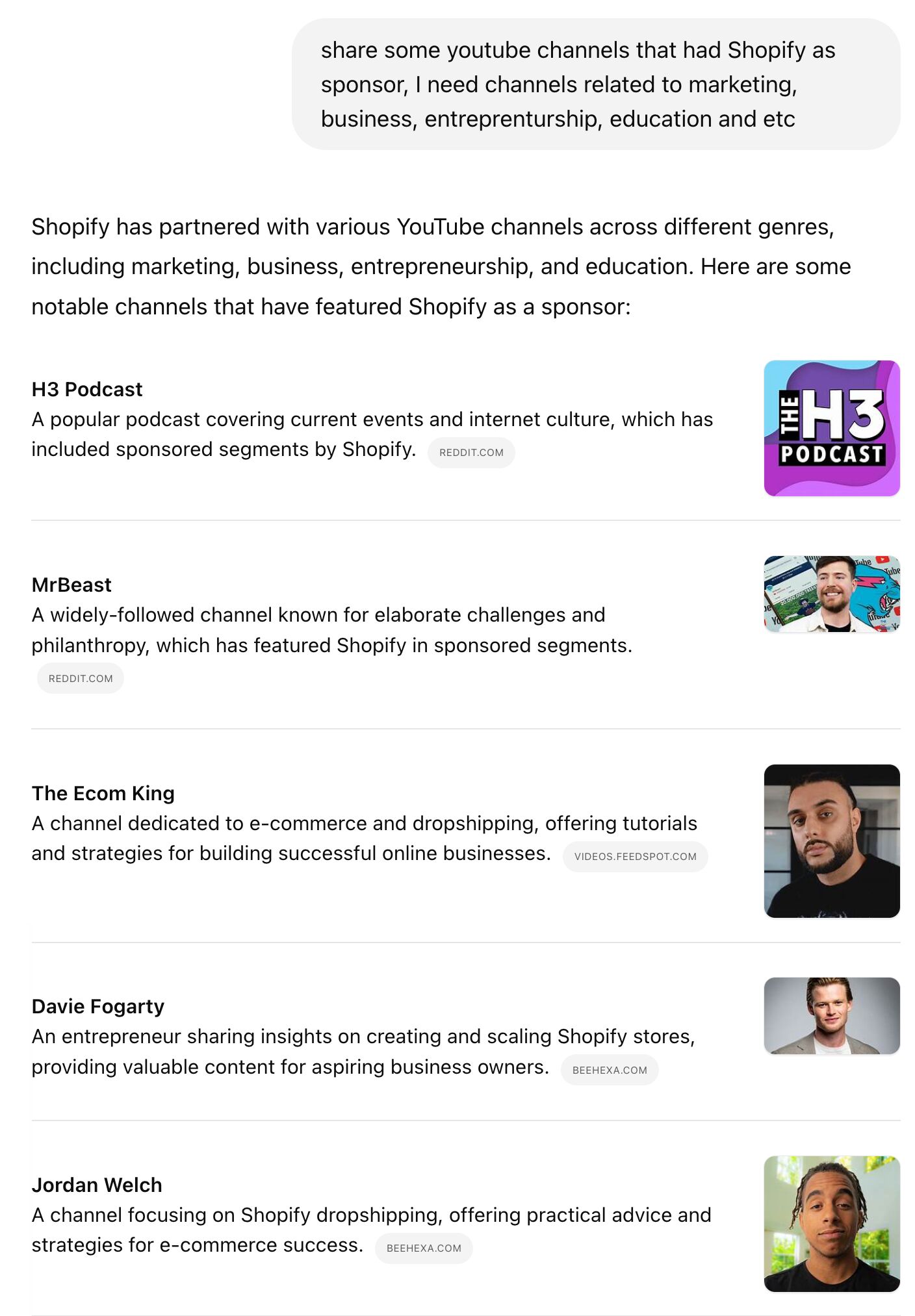 Using ChatGPT to find YouTube channels to sponsor