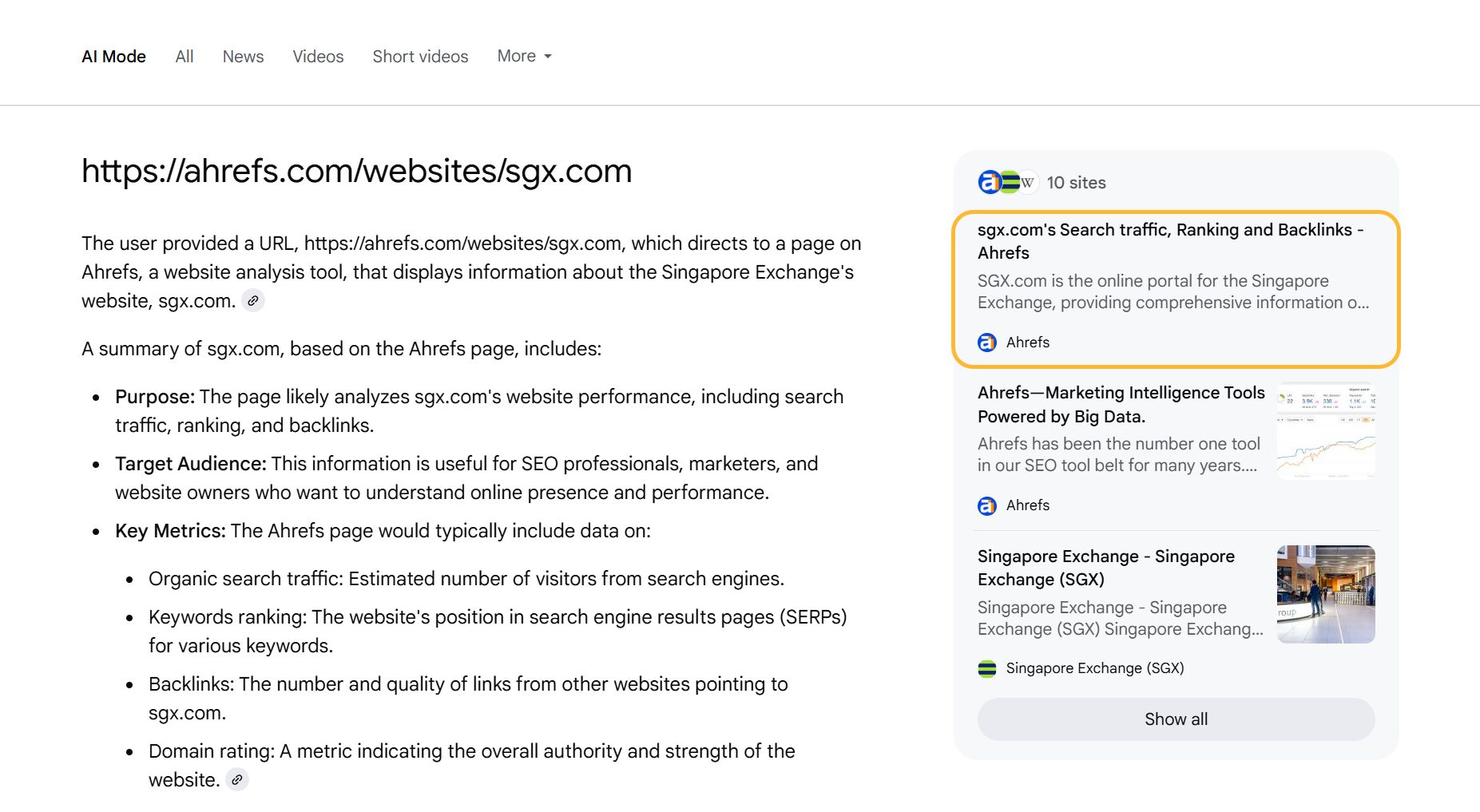 a search for a low visit page from ahrefs