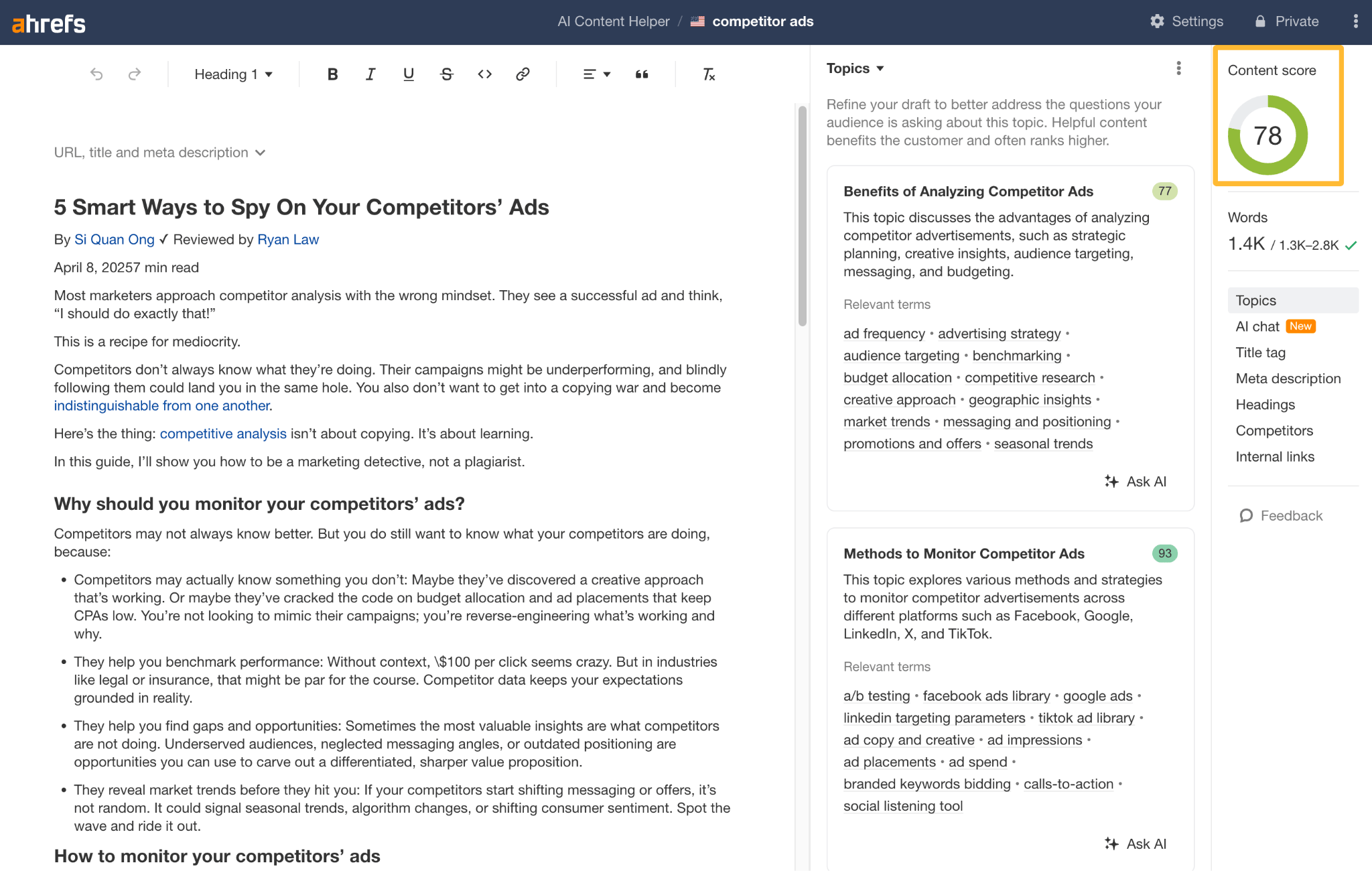 Ahrefs' AI Content Helper