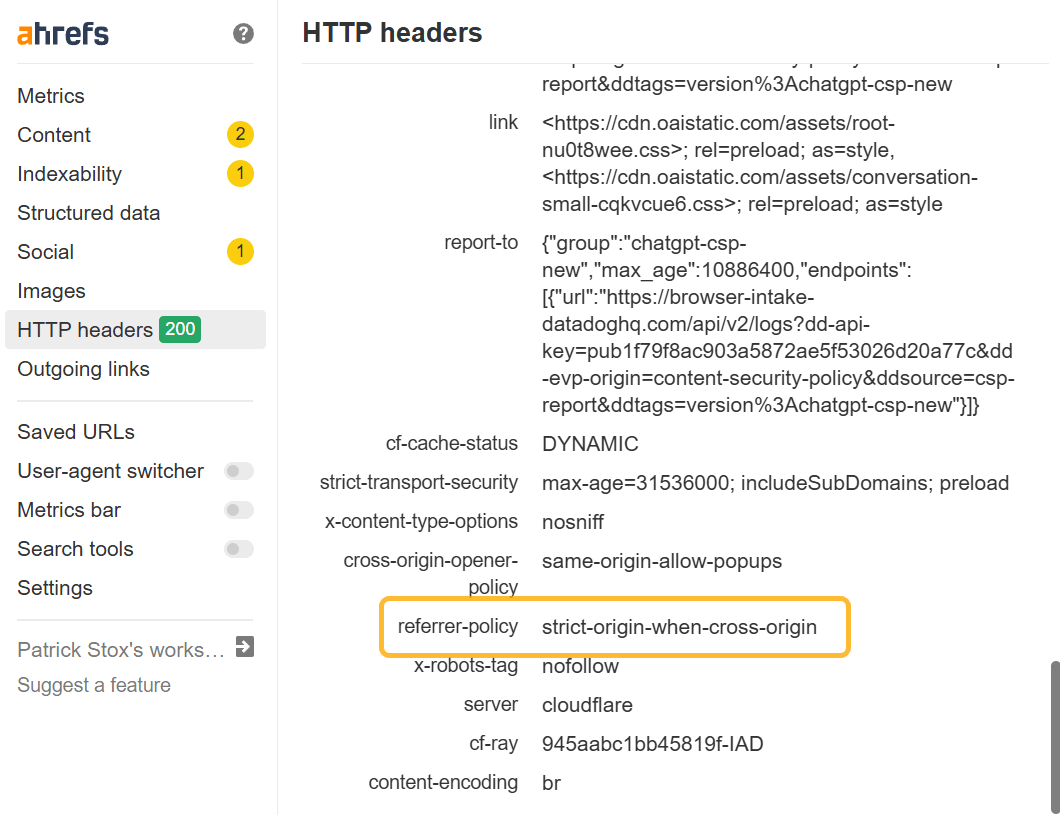 Command policy can be checked in HTTP headers using the AHREFS SEO toolbar