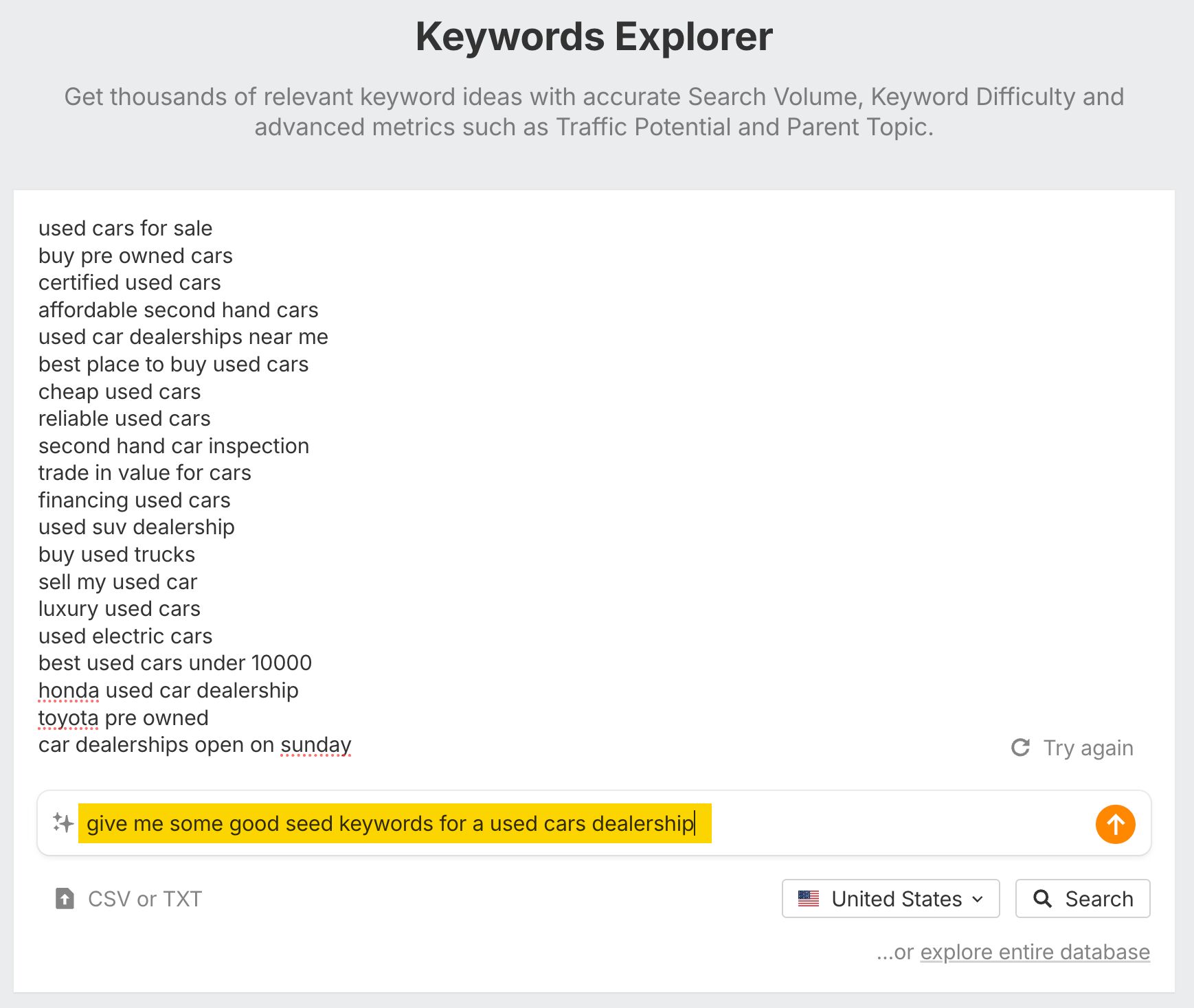 AI in Ahrefs Keywords Explorer.