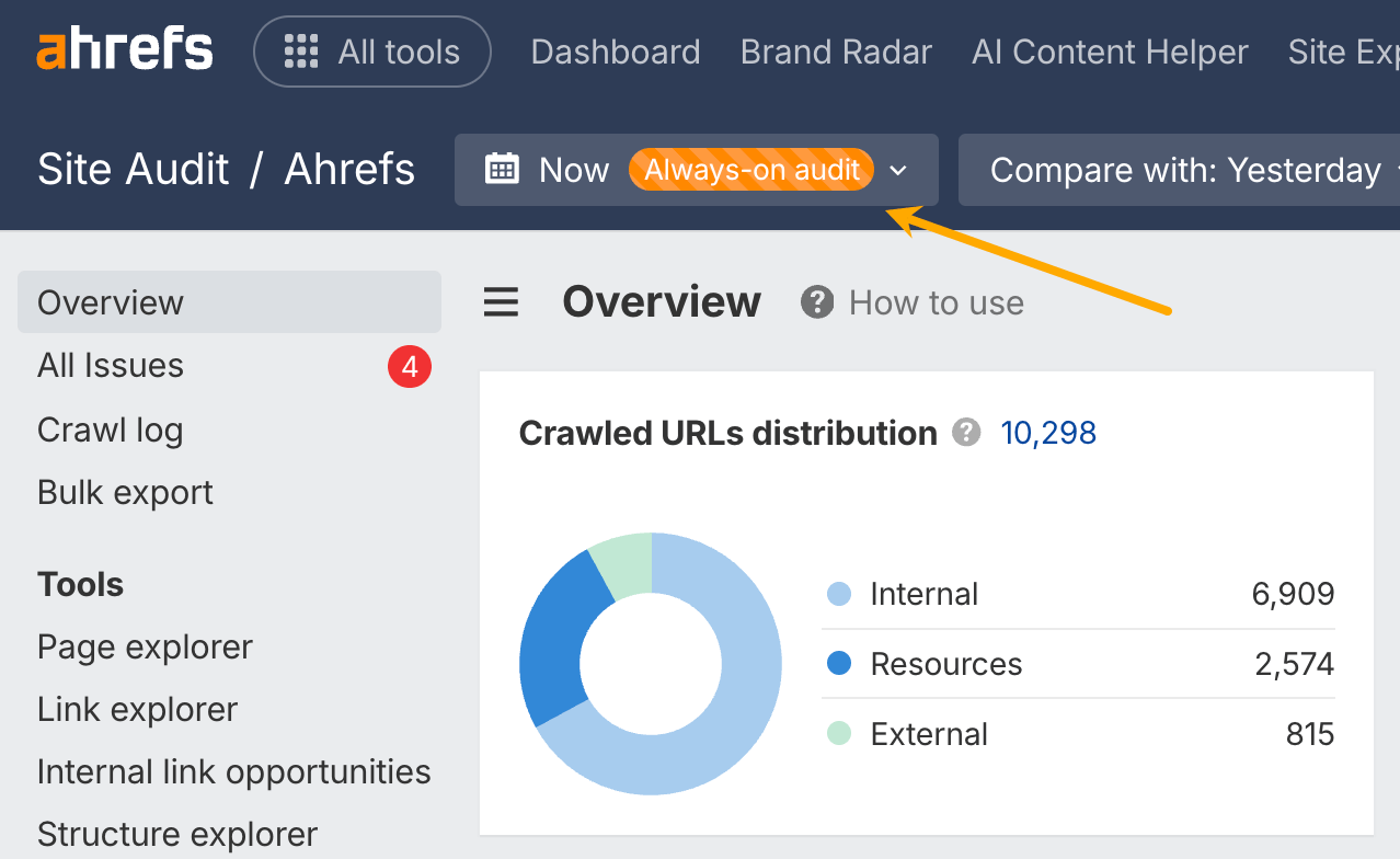 Always-on audit in Site Audit.