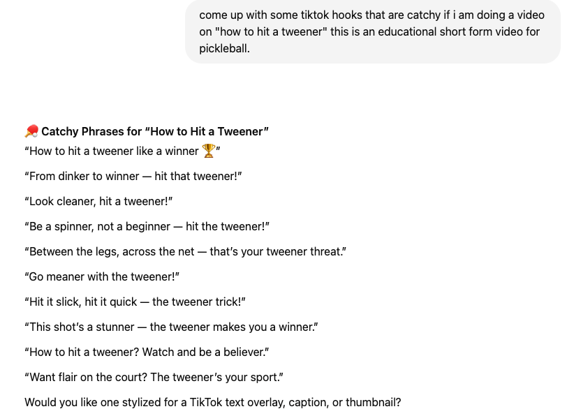 Asking ChatGPT for hook ideas