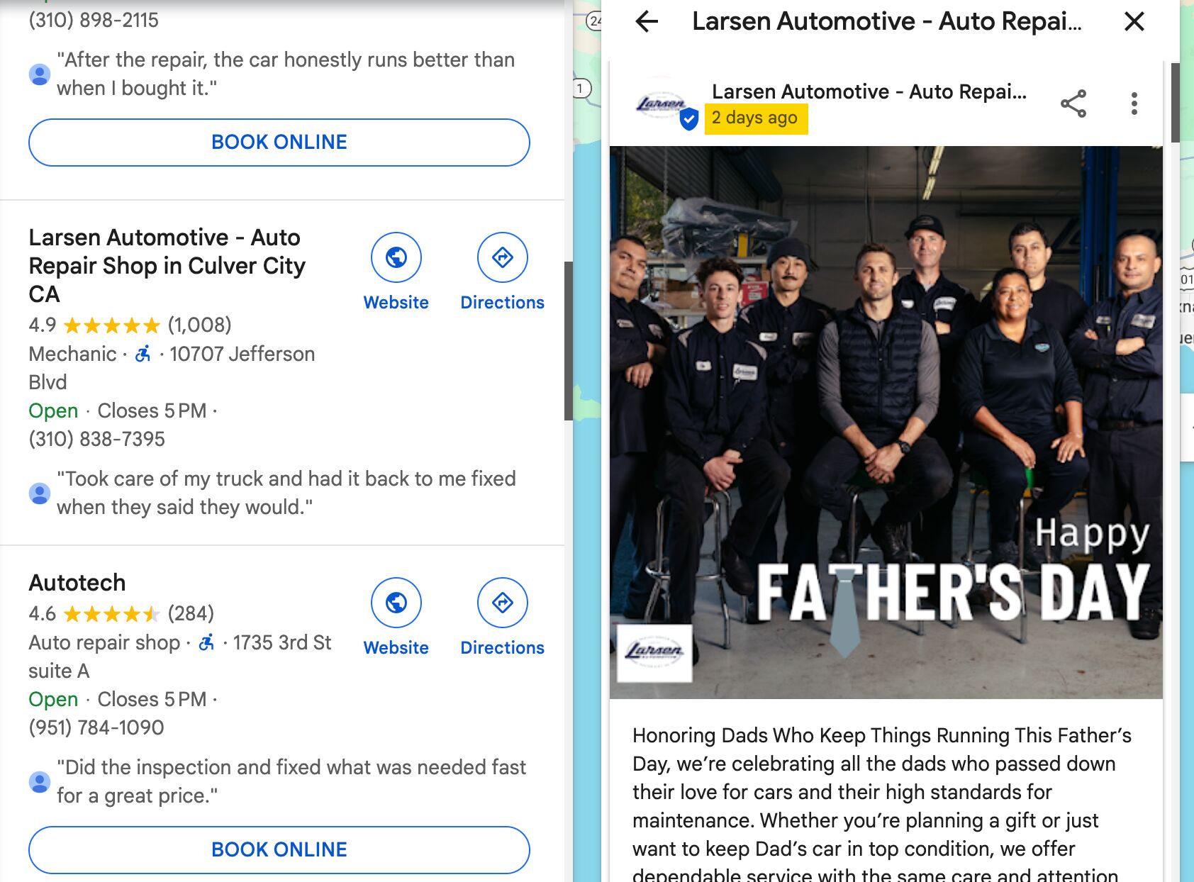Example of a car repair show regularly blogging on their GBP.