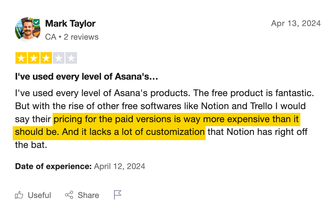 Example of a customer review.