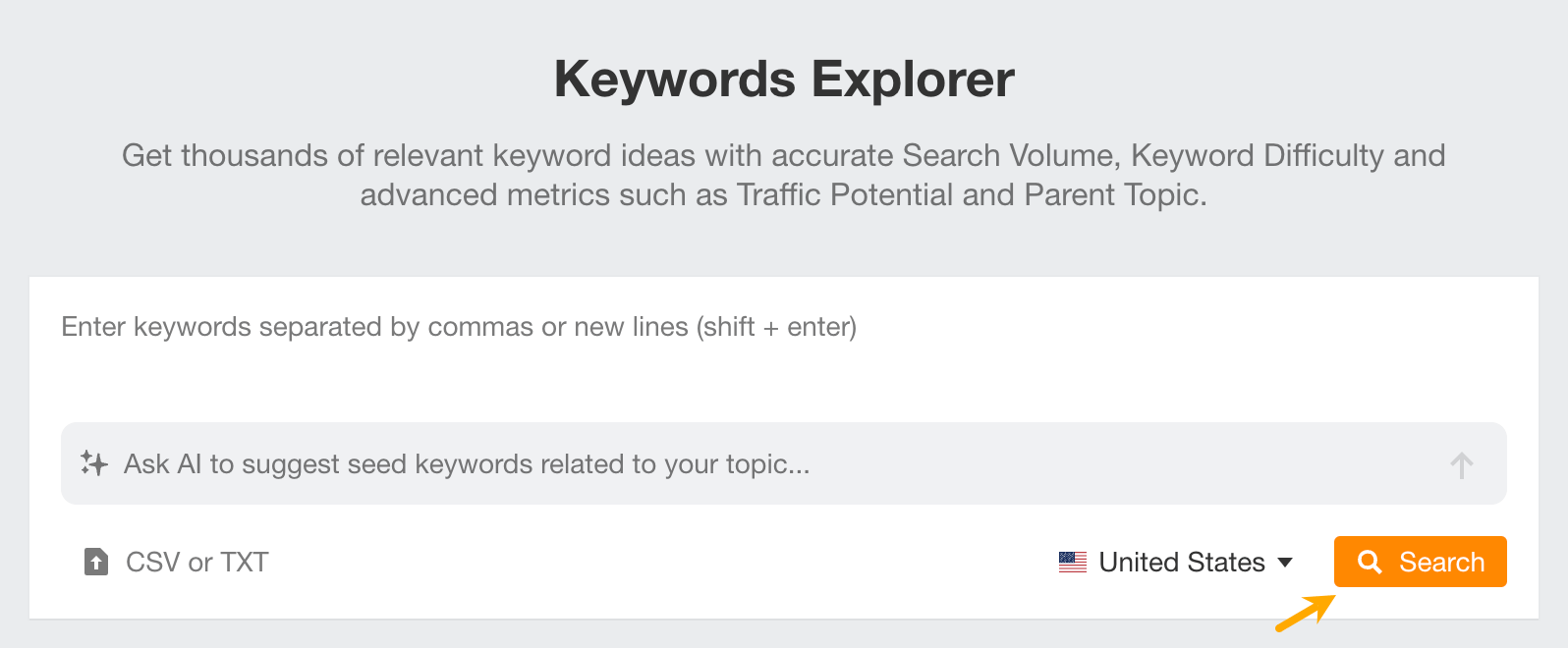 How to do an empty search in Keywords Explorer.
