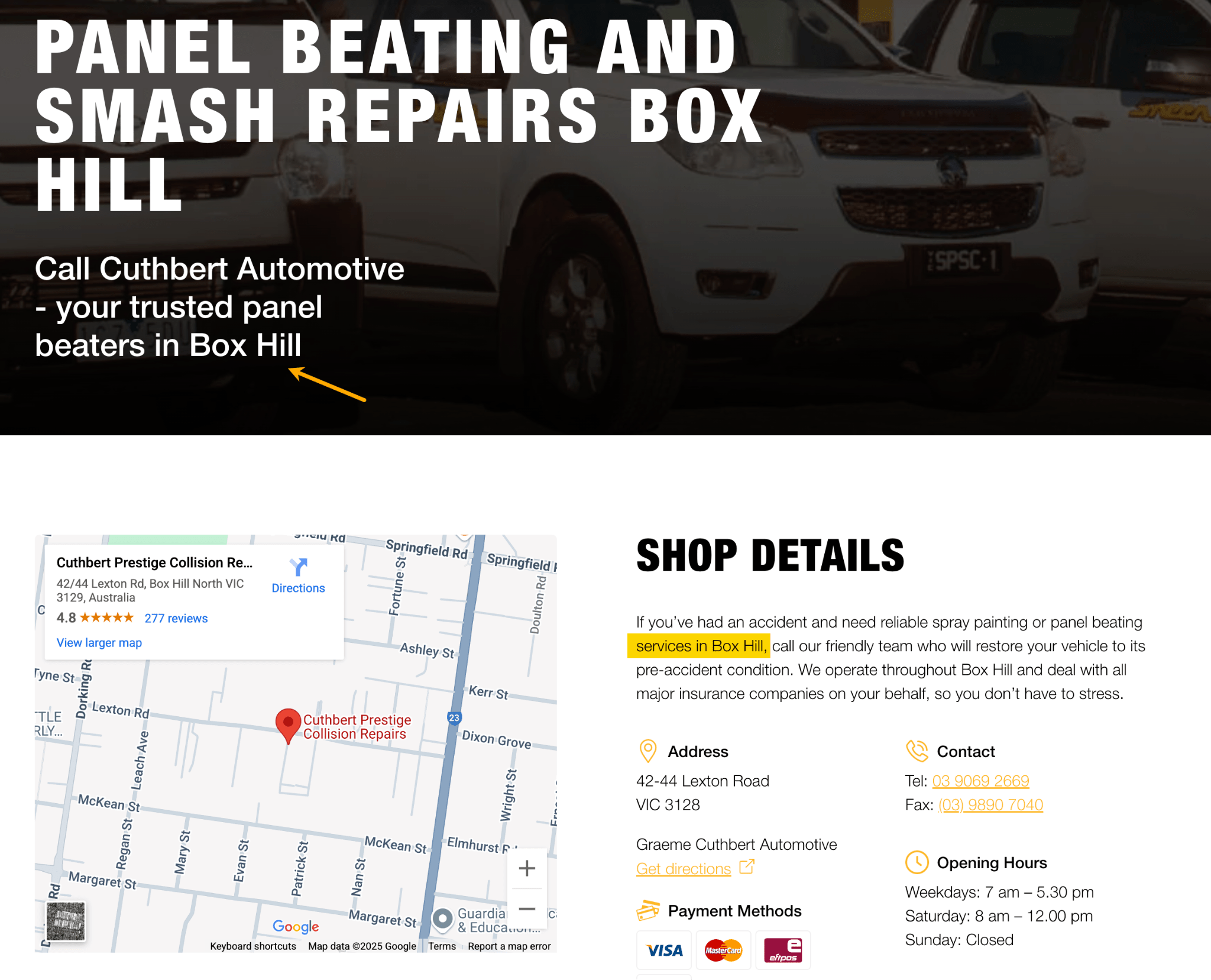 Landing page of one the network's locations.