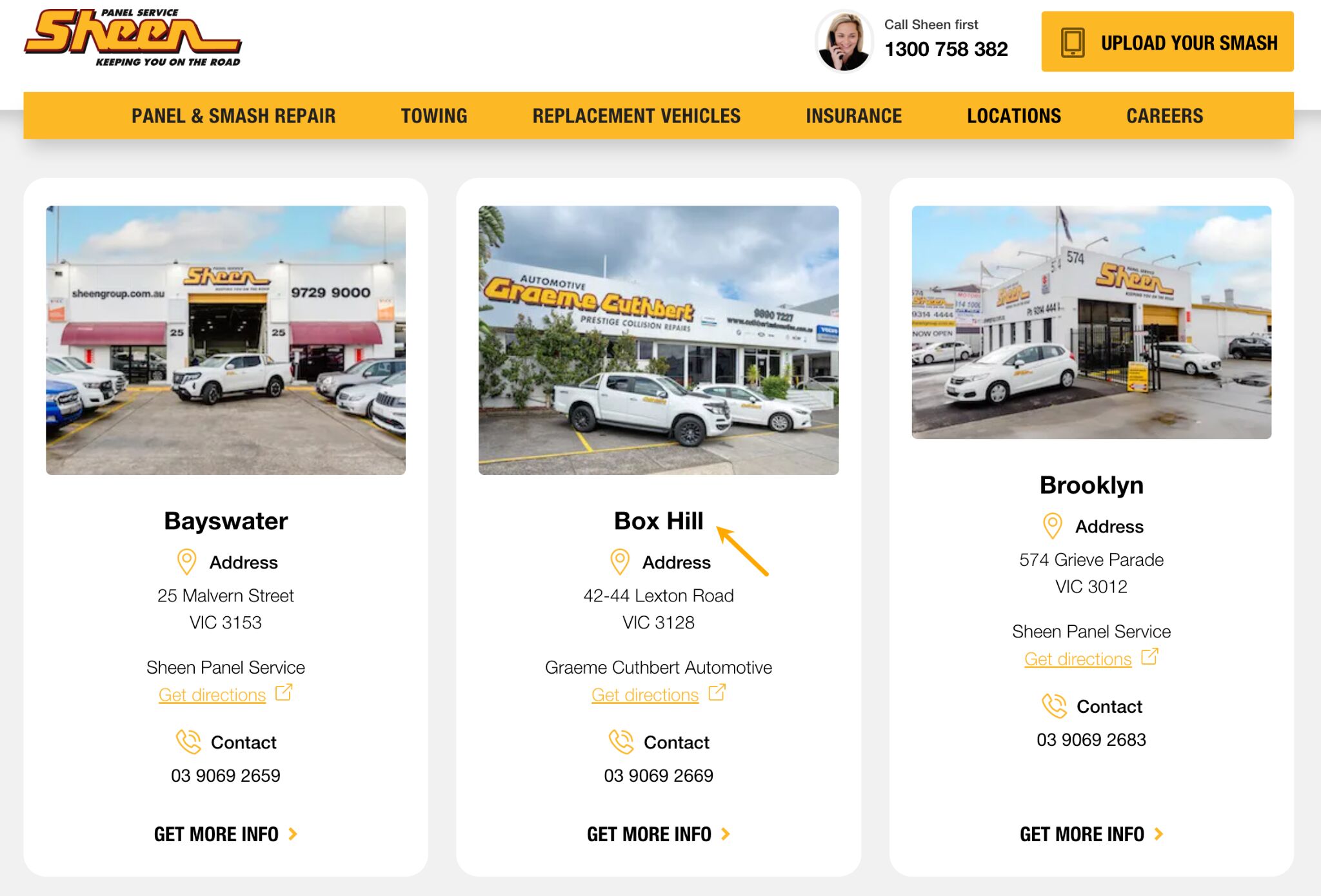 Page listing different locations from the same network.