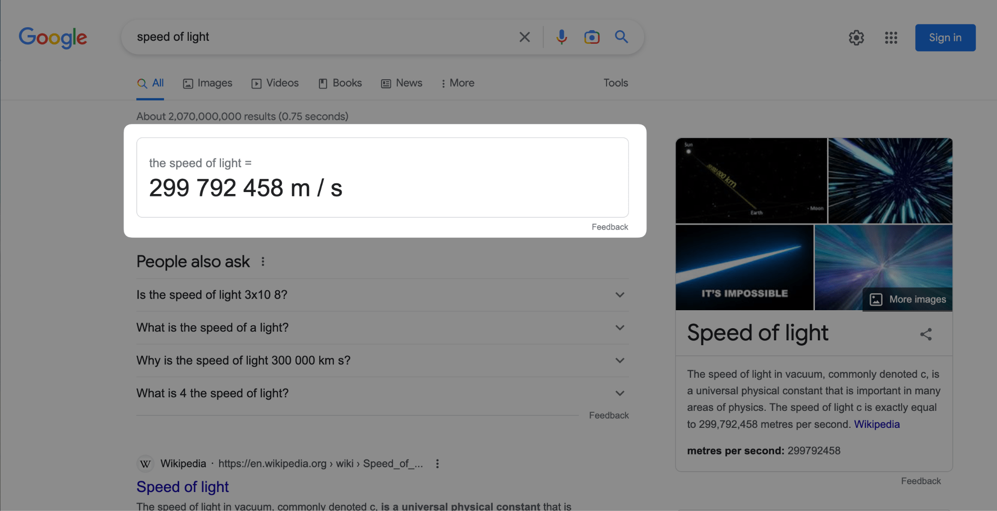 Example of Google knowledge card