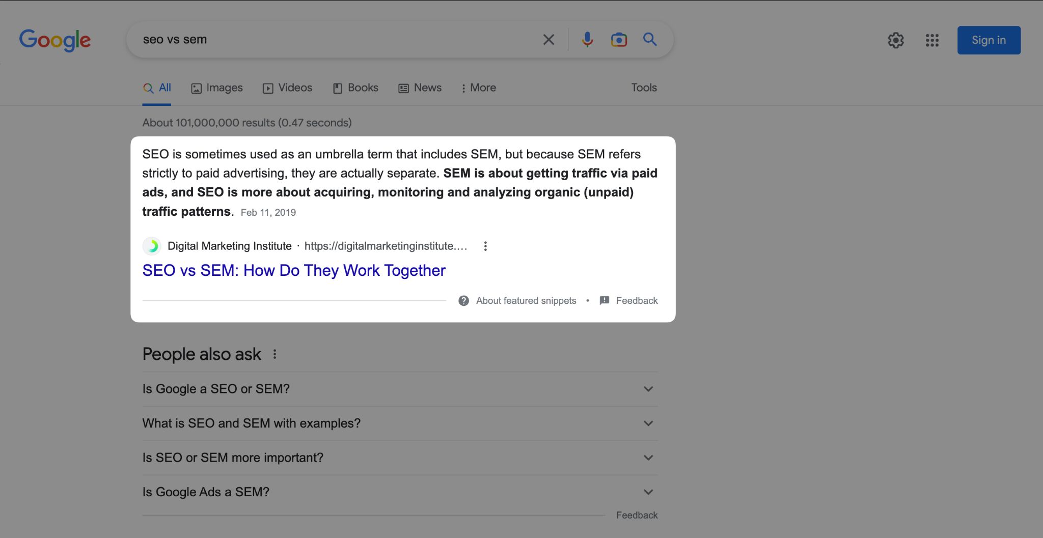 Example of a Featured Snippet