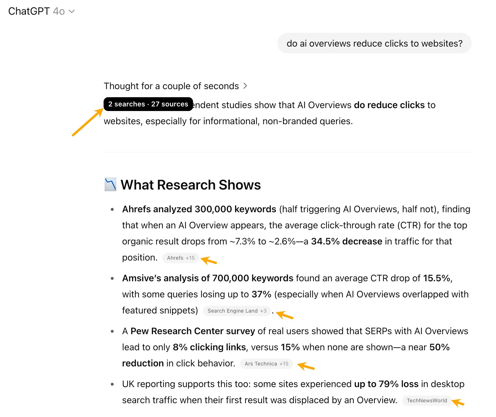 Proof of ChatGPT using a search engine to find sources.
