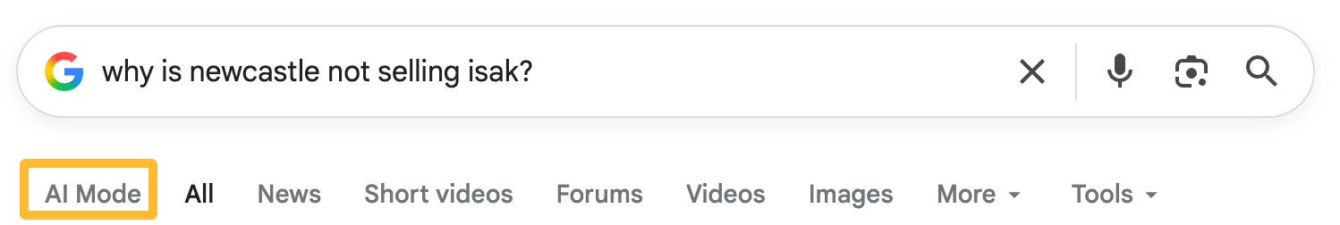 AI Mode tab on Google's SERPs