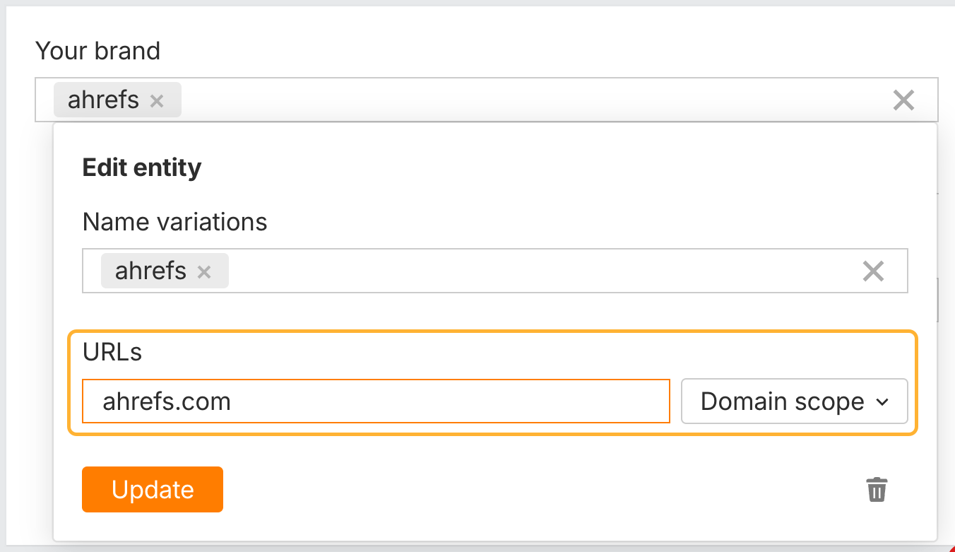 Adding your brand's domain to track AI citations in Ahrefs' Brand Radar