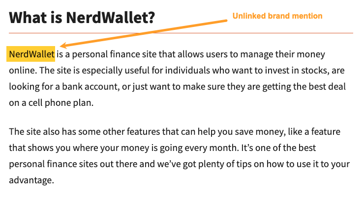 Example of an unlinked brand mention for NerdWallet.