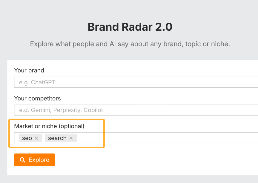 How to search only for a topic with no brand in Ahrefs' Brand Radar