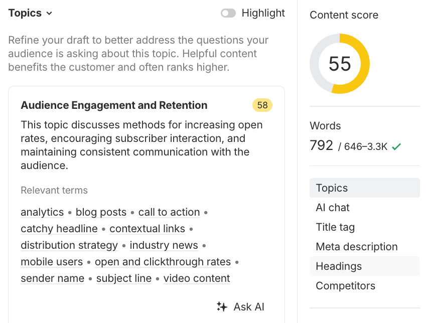 Ahrefs' AI Content Helper topic gap analysis and recommendations