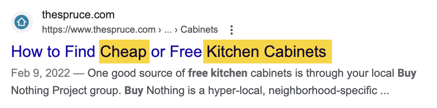 Example of a title tag, via google.com