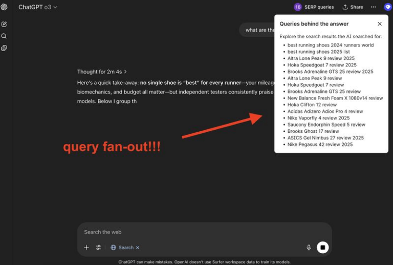 Example of fan-out queries in ChatGPT.