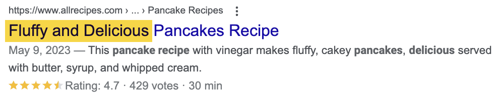 Power words in a Google SERP result