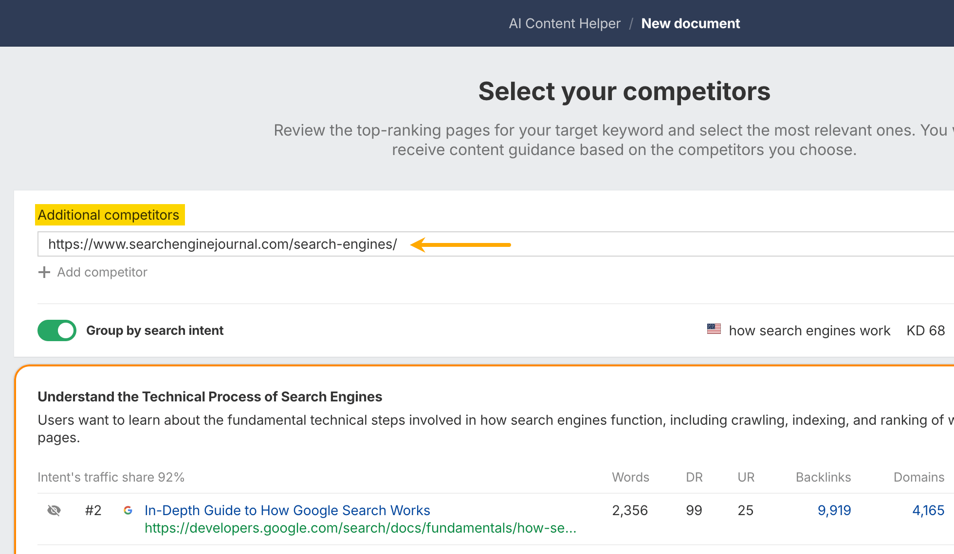 Competitors in Ahrefs AI Content Helper