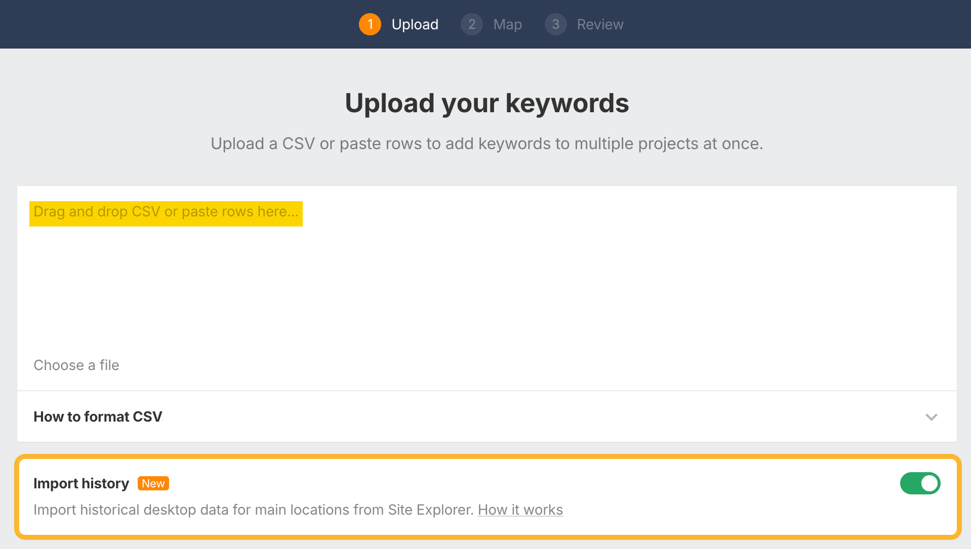 Import keywords into Ahrefs Rank Tracker