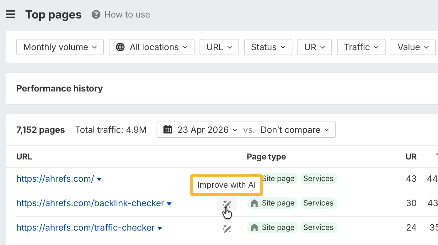 Improve content pages with AI in Ahrefs