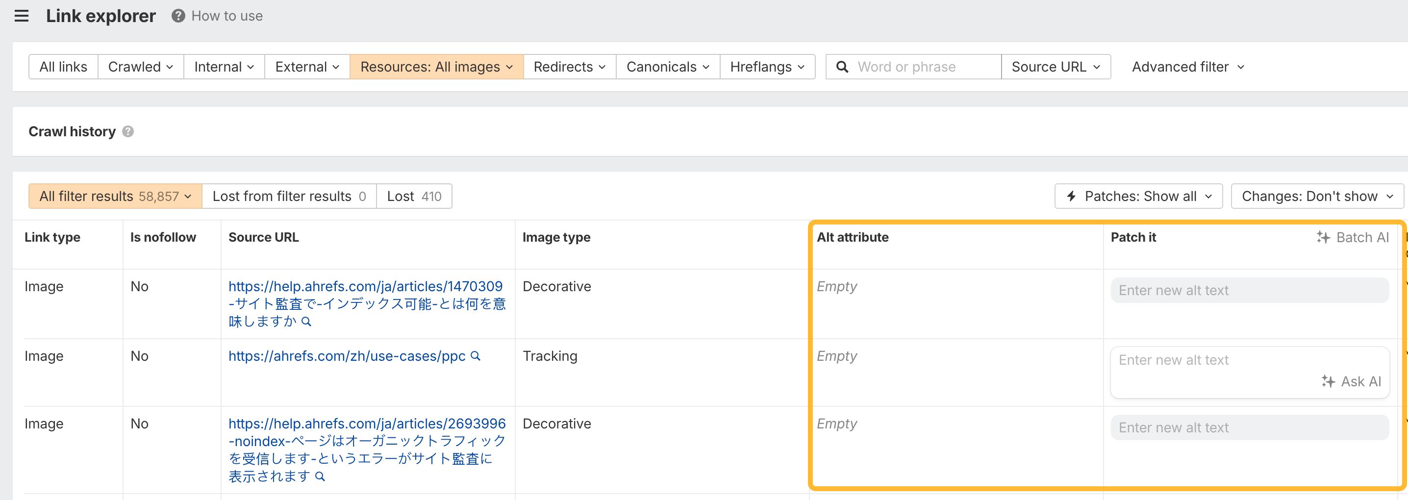 Patch alt images in Ahrefs